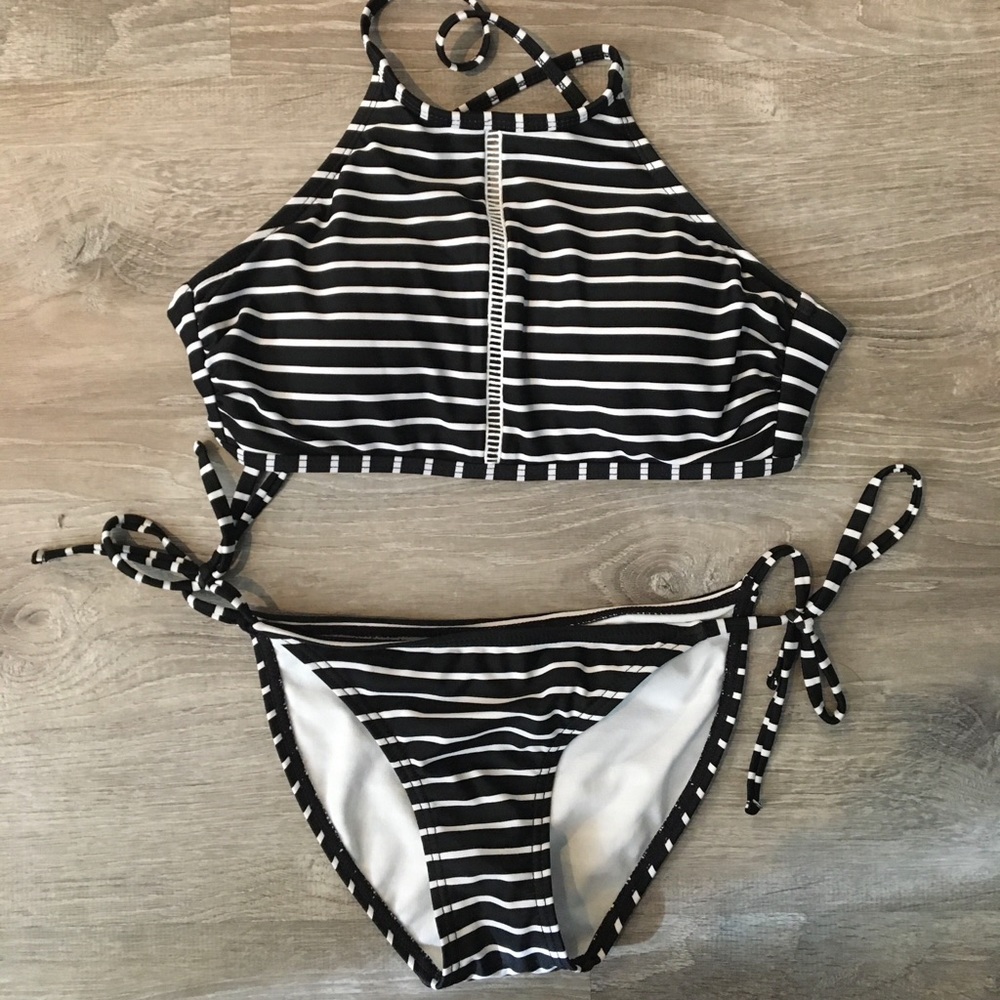 High Neck Striped Bikini
